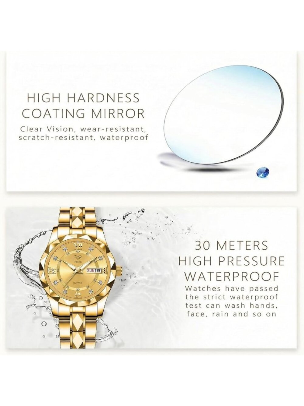 Men Women's Gold band and Gold dial Couple Watches Set Luxury Diamond for Lovers - Picture 7 of 7